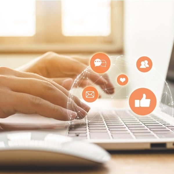 hand of businessman using laptop with icon social media and social picture id1059649304